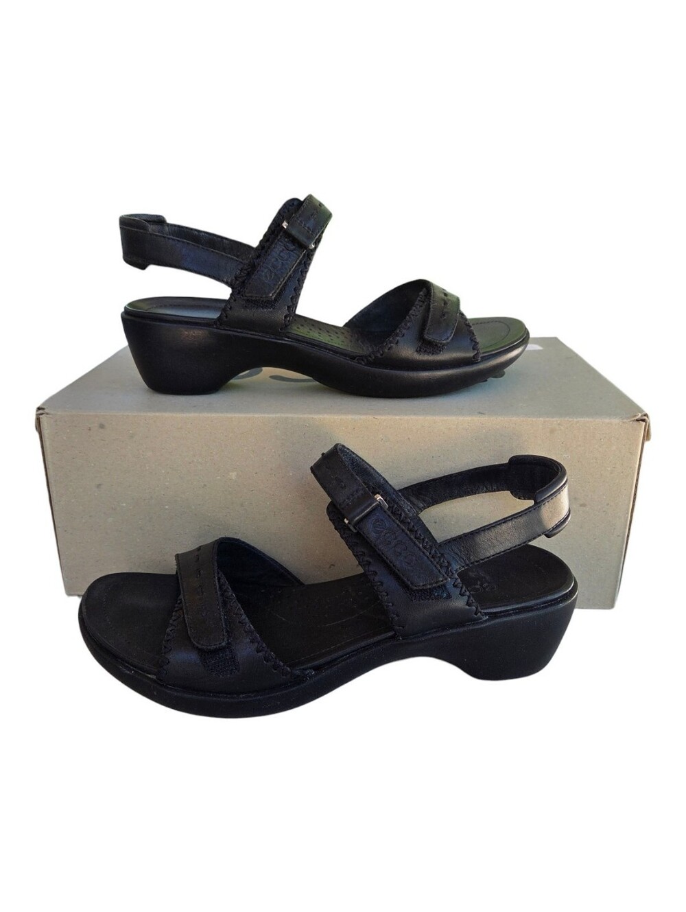 ECCO Casual Uno Black Leather Comfort Sandals Size 36 (US 5.5-6) - Picture 1 of 9